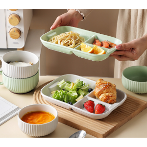 陶瓷早餐盘套装分餐盘家用儿童分隔盘 一人食餐具减脂211定量分餐